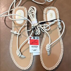 Zara Women's Tan and Cream Sandals